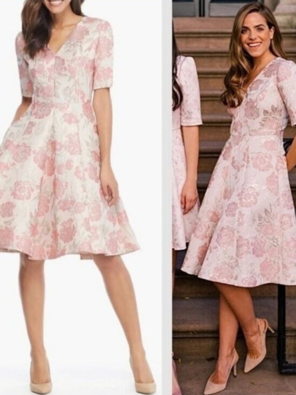 Gal Meets Glam Adair Brocade Pink Floral Jacquard Dress Metallic Accents Sz 10P